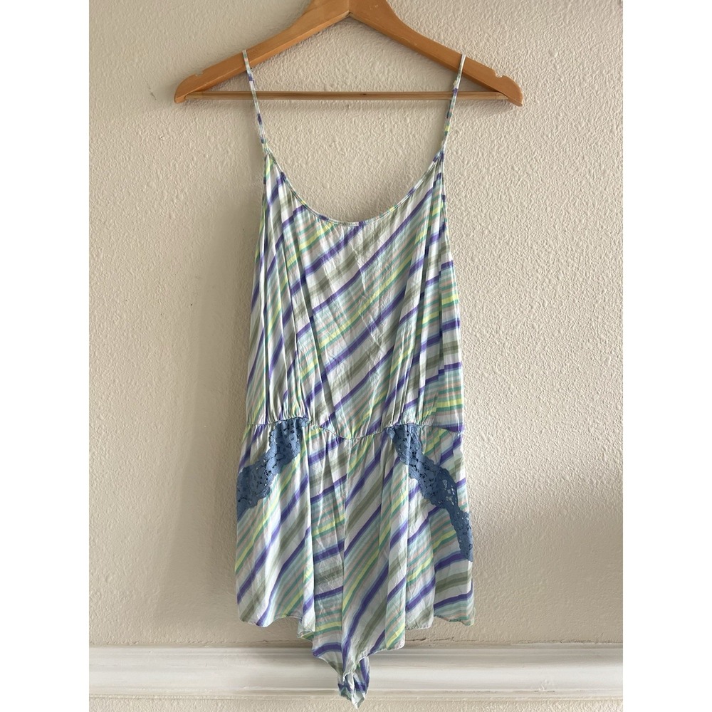 Victoria's Secret Y2K Pastel Striped Romper Laced Size Large Lingerie Boho